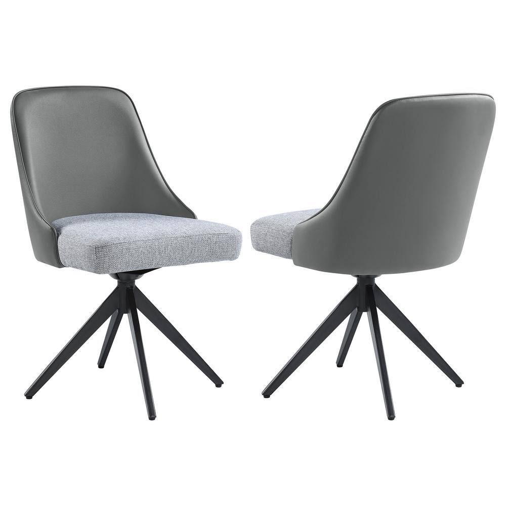 Gray Faux Leather and Fabric Swivel Side Chair with Metal Legs