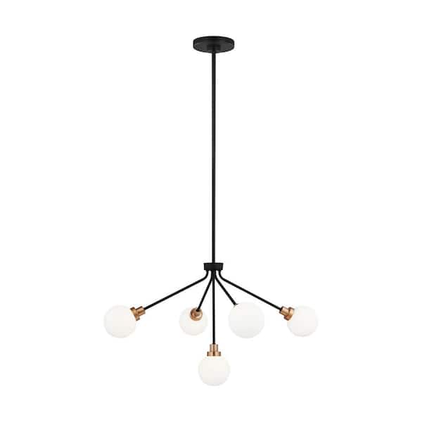 Generation Lighting Art 5-Light Midnight Black Chandelier with Satin White Glass Globes