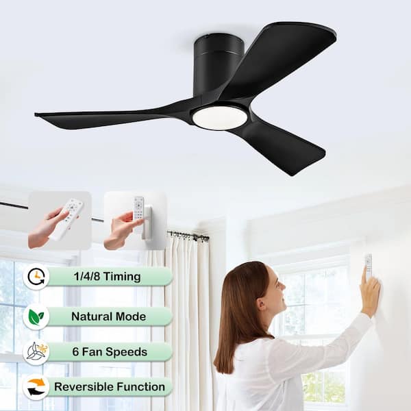 42 in. Black-ABS Ceiling Fan with Remote-3-Blade Light Fan, Standard Integrated LED Light Fixture with Dimmable