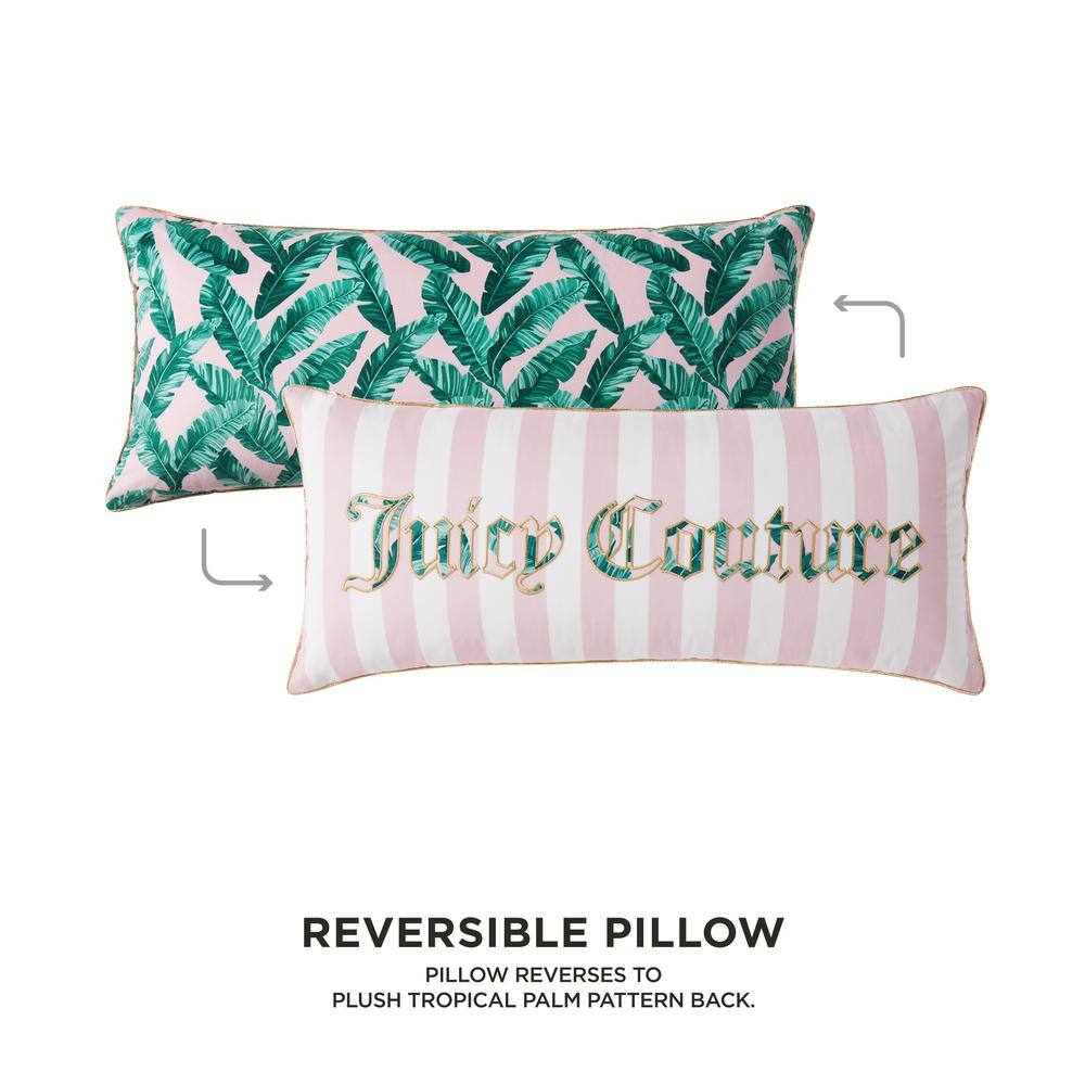 Tropical Palm Pink and White Striped Decorative Pillow