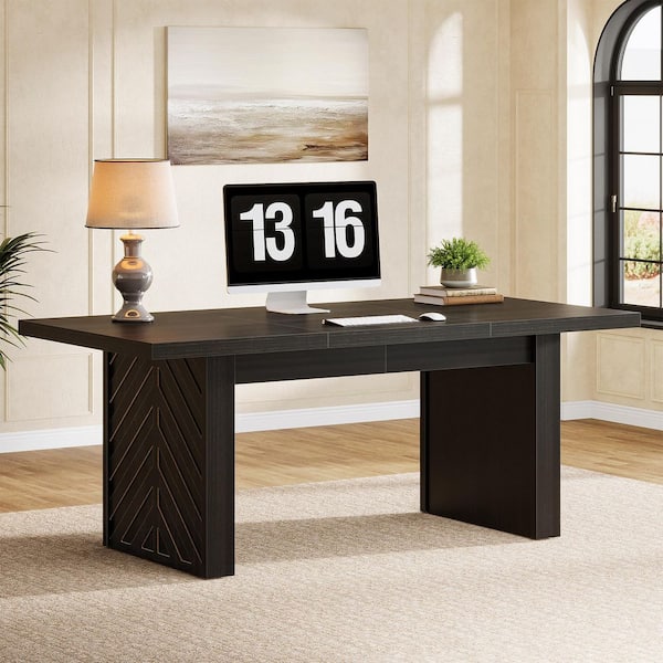 Moronia 70.9 in. Rectangle Black Wood Executive Desk with Spacious Desktop, Large Home Office Desk with Wooden Legs