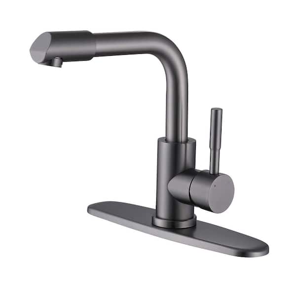 Single Handle Single Hole Bathroom Faucet with Swivel Spout Modern Stainless Steel Bathroom Sink Faucets in Gray