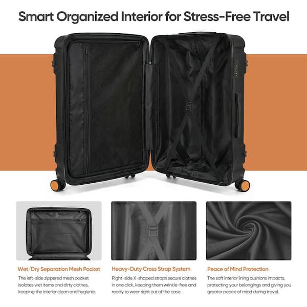 HIKOLAYAE 3 Piece Black ABS Unbreakable Hardside Spinner Luggage