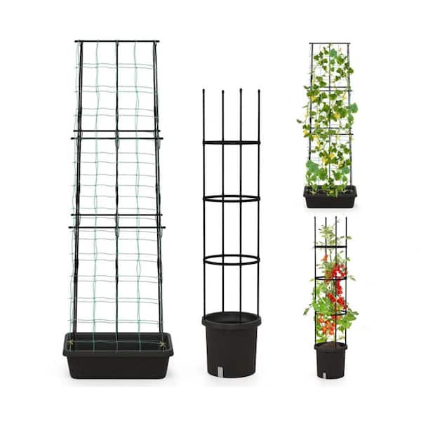 ITOPFOX 2-Pack Sturdy and Durable Garden Trellises with 2 Detachable Planter Boxes for Climbing Plants Flower Vegetable Vine