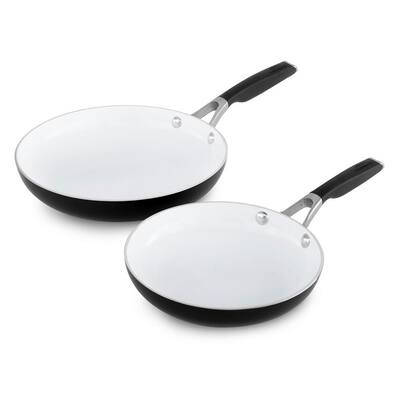 Select 2-Piece Aluminum Ceramic Nonstick Frying Pan Set in Black and White