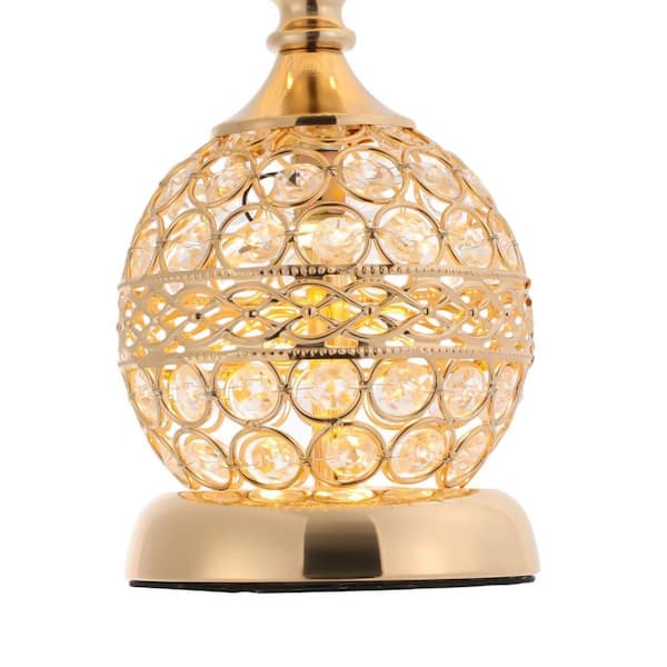 OUKANING 16.92 in. Gold Luxury Decorative Crystal Table Lamp for