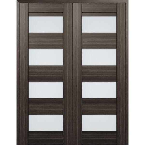 Belldinni Della 64 in. x 84 in. Both Active 4-Lite Frosted Glass Gray Oak Wood Composite Double Prehung Interior Door