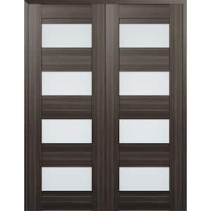 Della 48 in. x 96 in. Both Active 4-Lite Frosted Glass Gray Oak Wood Composite Double Prehung Interior Door