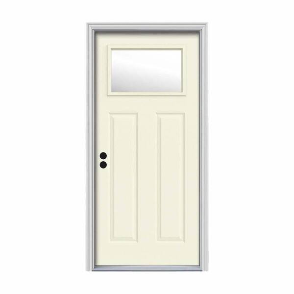 JELD-WEN 30 in. x 80 in. 1 Lite Craftsman Vanilla Painted Steel Prehung Right-Hand Inswing Front Door w/Brickmould