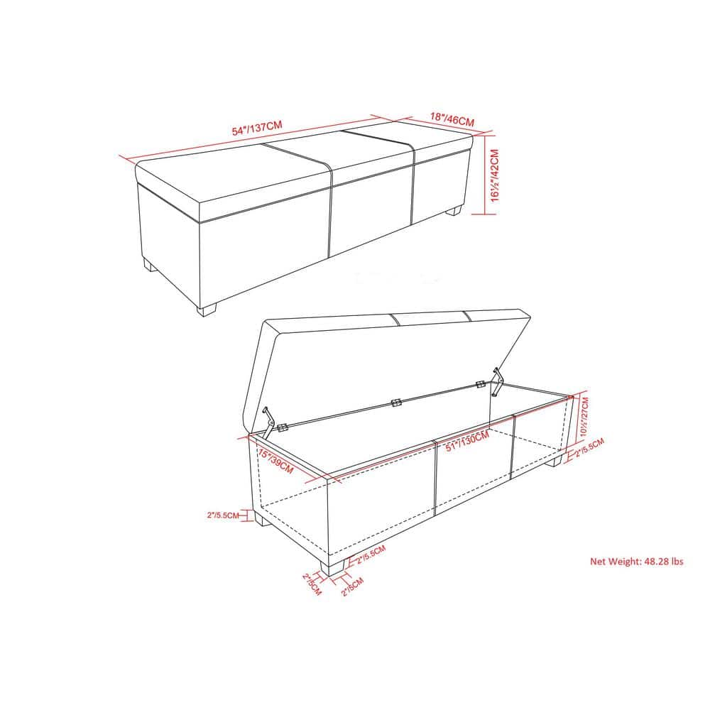 Satin Cream Faux Leather Storage Ottoman Bench