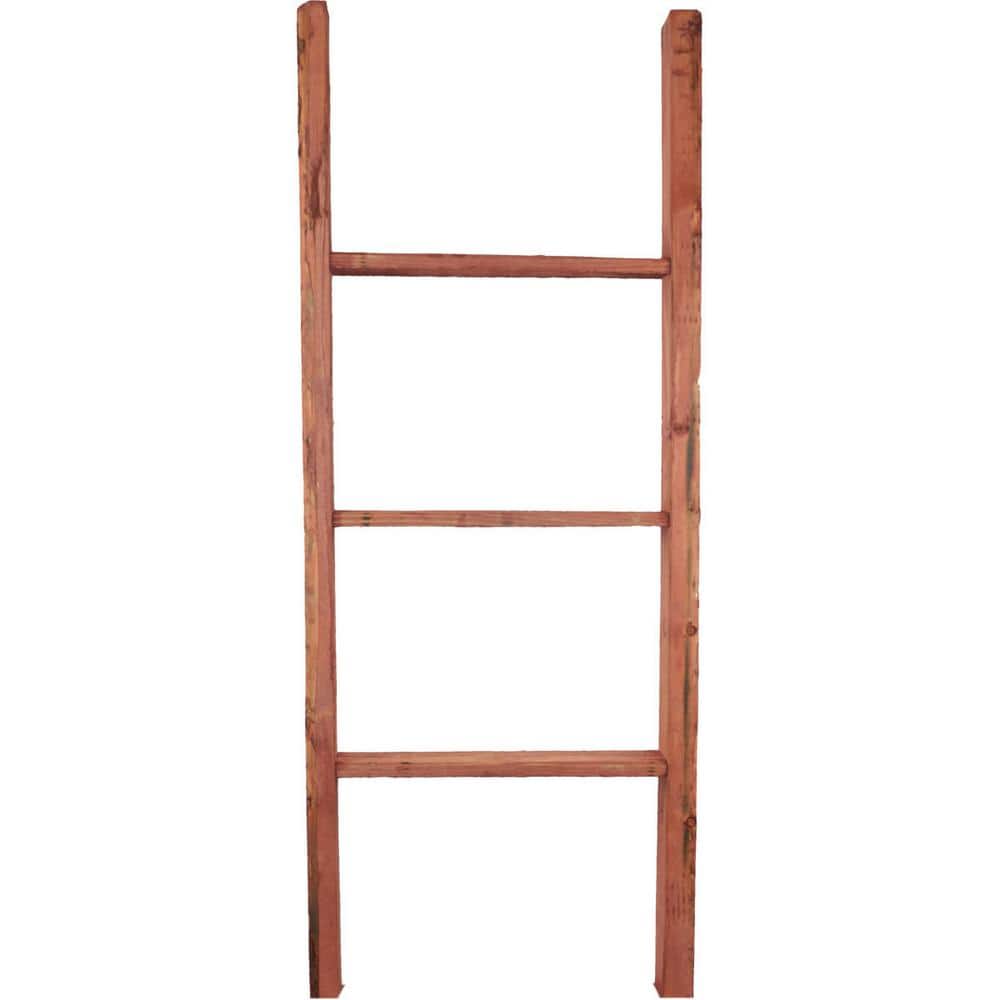 Salvage Red Rustic Wooden Decorative Ladder, 48" Height