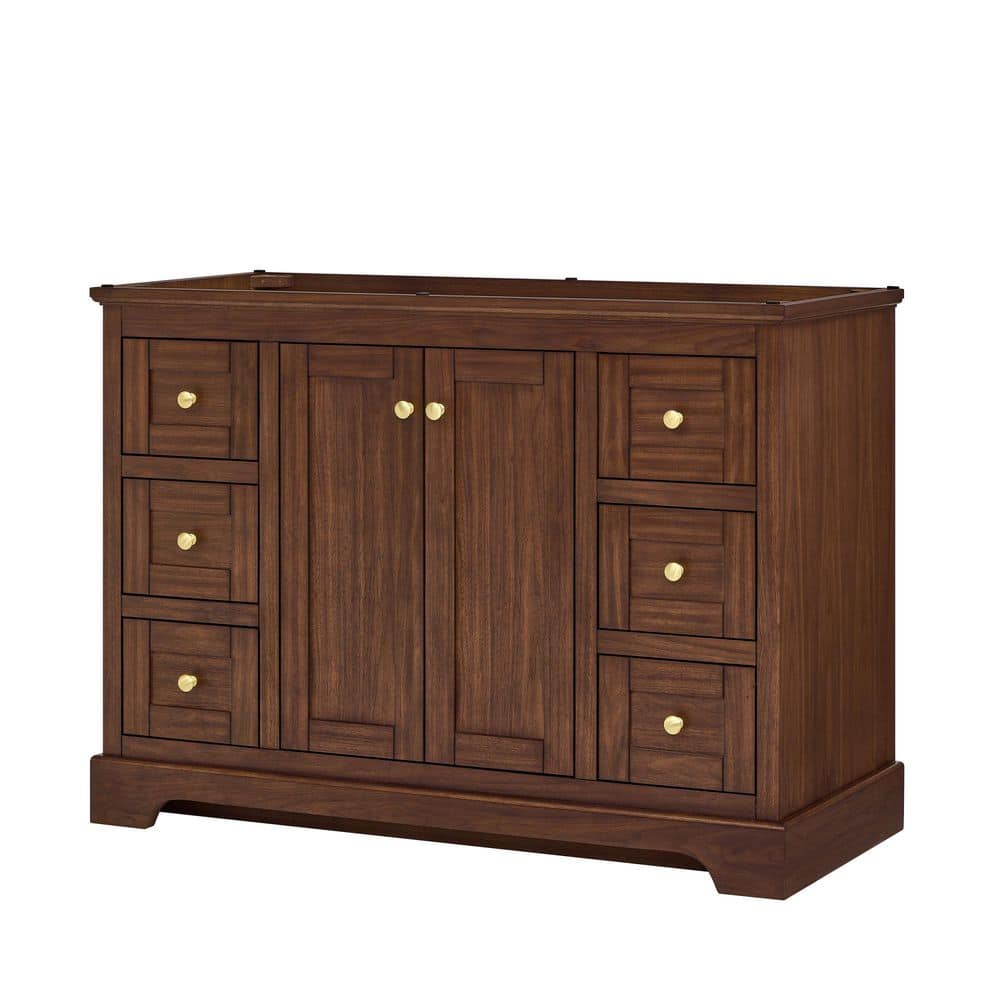 Avery 47.25 in. Bath Vanity Cabinet without Top in Dark Walnut with Brushed Gold Trim