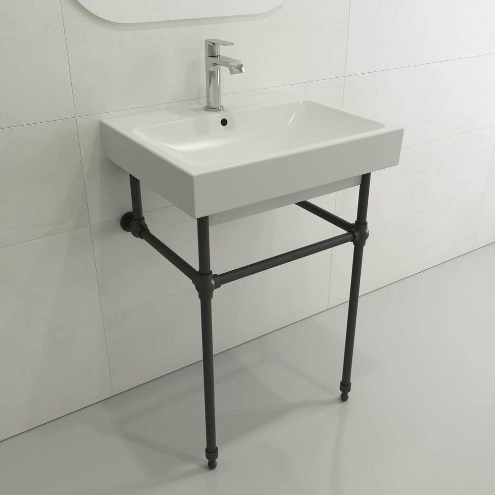 Matte White Ceramic Rectangular Wall-Mounted Bathroom Sink