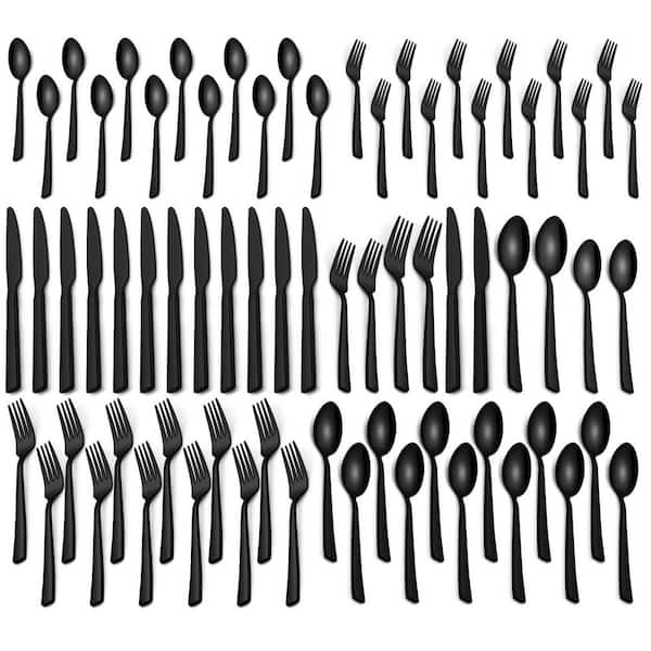 40-Piece Black Stainless Steel Flatware Set for 8, Mirror-Polished Tableware