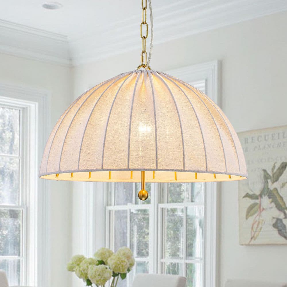 19.69 in. 1-Light Gold Dome Pendant Light Isalnd Chandelier with Gray Frabic Shade price history on PriceWatchPro