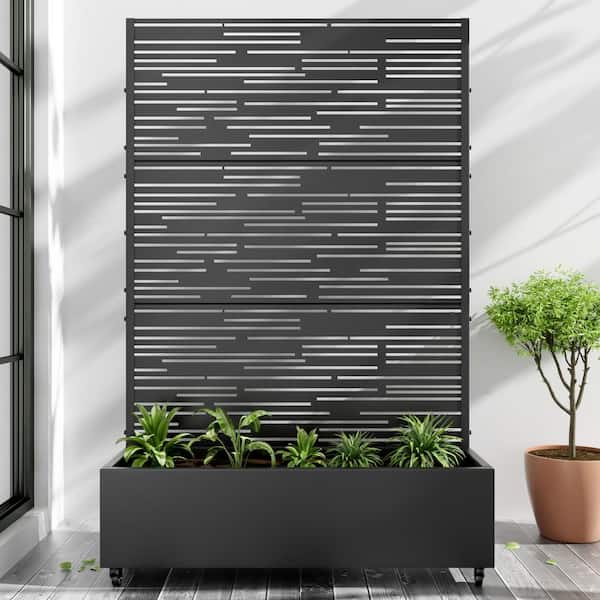 Large 47 in. x 72 in. Black Metal Raised Garden Bed Planter Box with Trellis and Caster