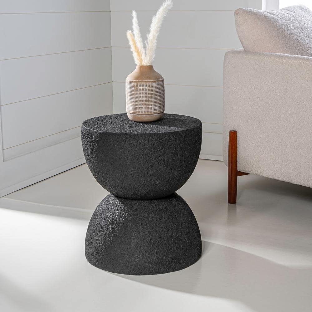Greta Black Polyresin 18" Mid-Century Modern Drum Accent Table