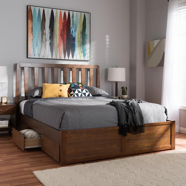 Baxton Studio Raurey Walnut Brown Queen Platform Bed 146 8199 HD