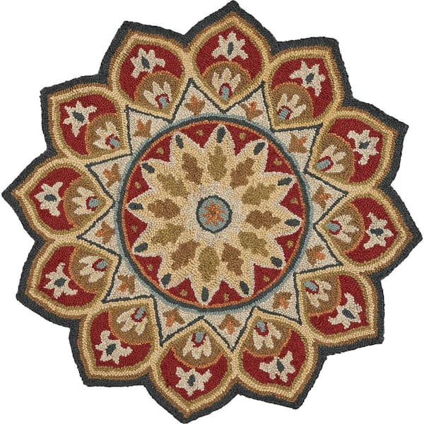 Unbranded Seth Floral Red 4 ft. x 4 ft. Tufted Bloom Flower Shape Area Rug