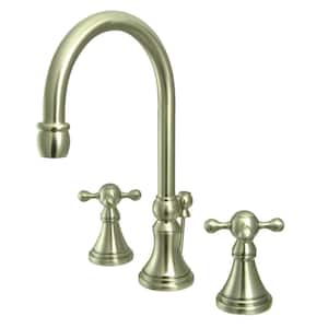 Governor 2-Handle 8 in. Widespread Bathroom Faucets with Brass Pop-Up in Brushed Nickel