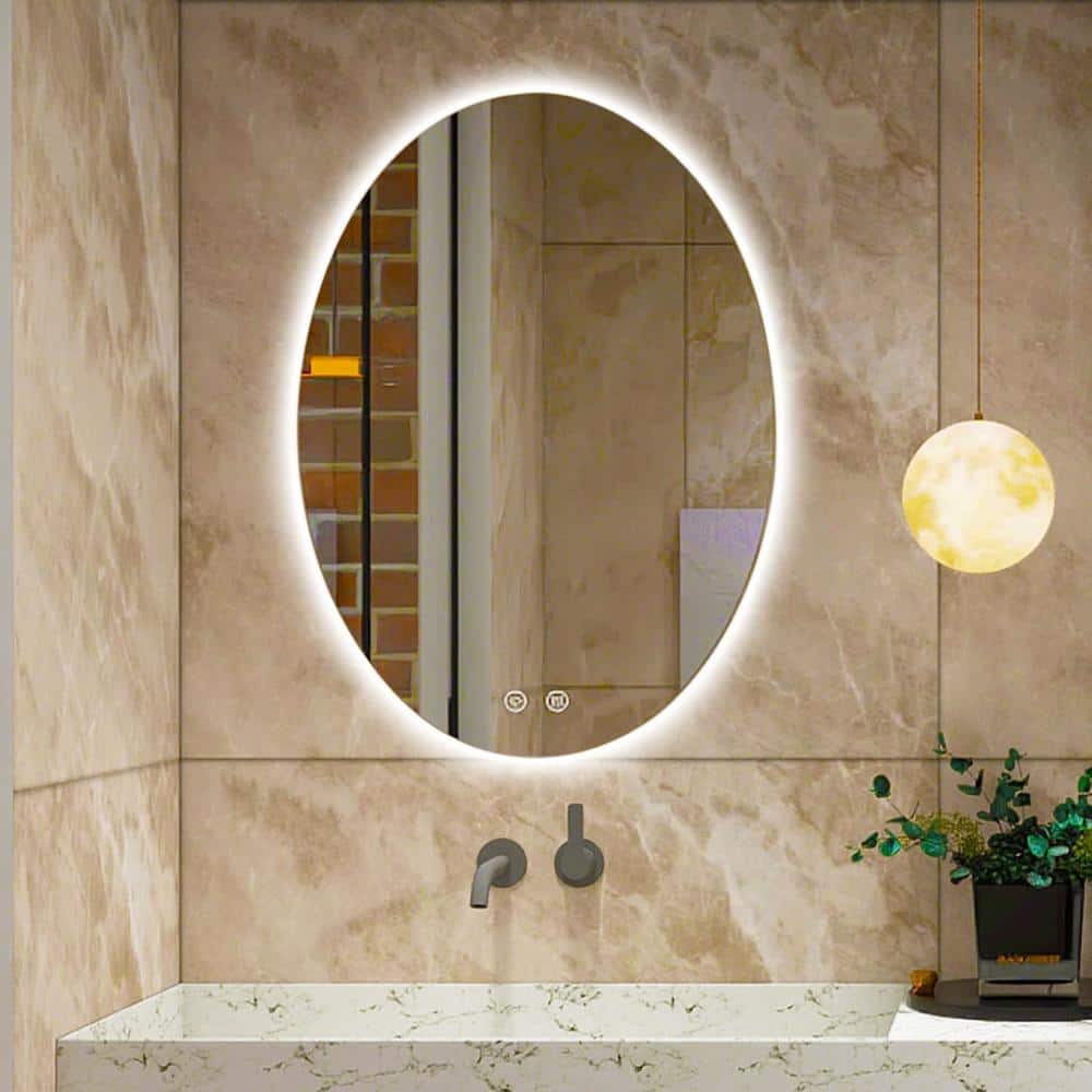 20 in. W x 28 in. H Anti Fog Dimmable Oval Frameless for Wall Bathroom Vani