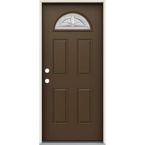 36 in. x 80 in. Right-Hand/Inswing Fan Lite Blakely Decorative Glass Dark Chocolate Steel Prehung Front Door