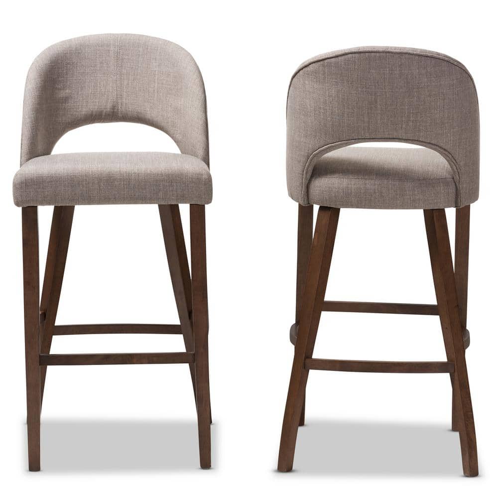 Melrose Light Grey Fabric Walnut Wood Bar Stools, Set of 2