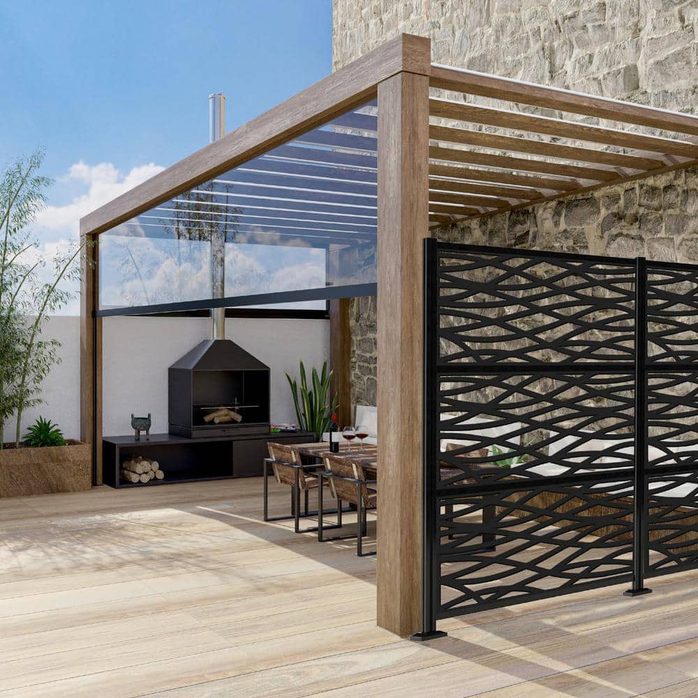 Black Polyethylene Wave Decorative Privacy Screen Panel