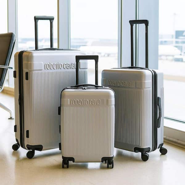 J&V TEXTILES Roberto Cavalli Luxury 3-Piece Silver Expandable Hard