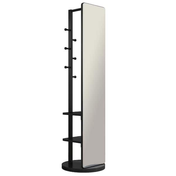 Unbranded Black 18 in. W x 66 in. H Rectangle solid wood Full Length Mirror with Hanger and Shelf, for Living Room Bedroom