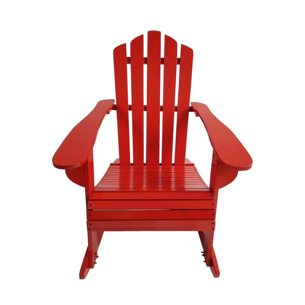 Reclining Wooden Outdoor Rocking Adirondack Chair, Red
