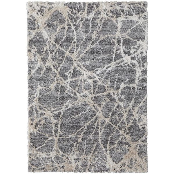 HomeRoots 2 ft. x 8 ft. Gray, Ivory Abstract Area Rug