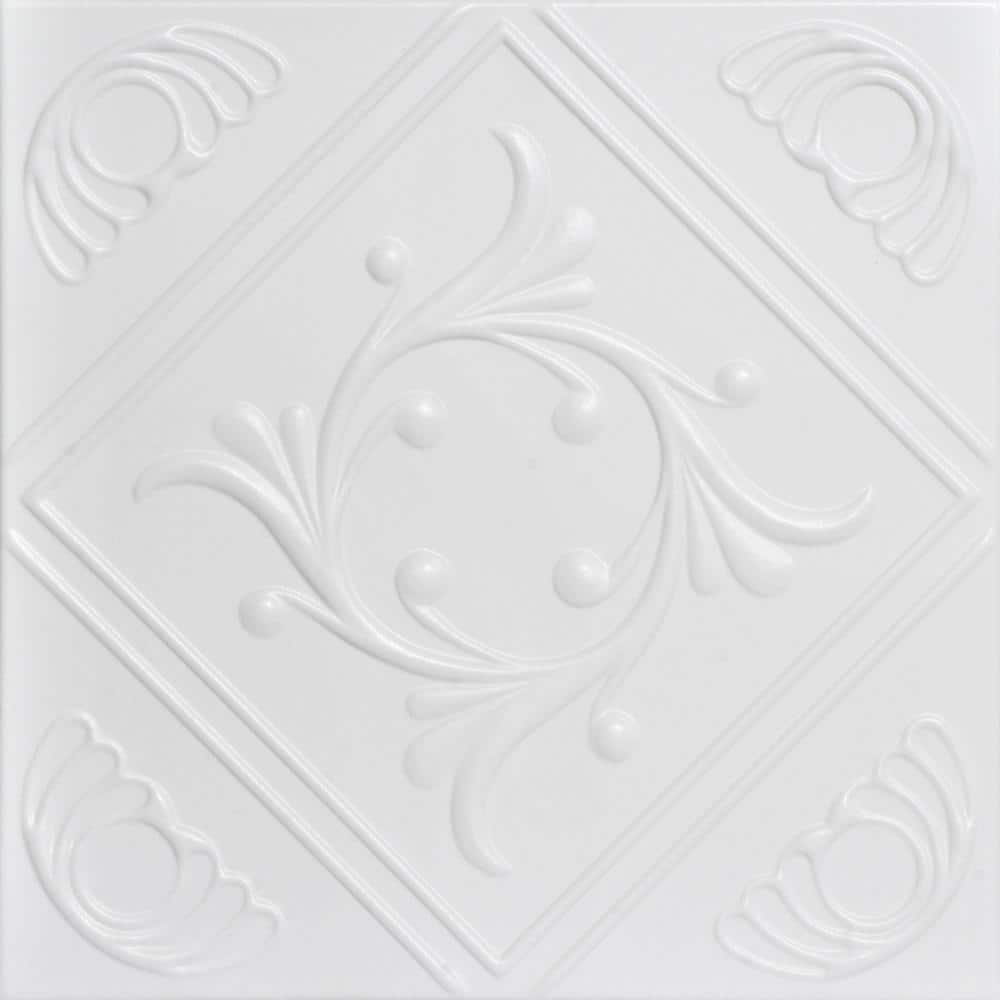 A La Maison Ceilings Diamond Wreath 1.6 ft. x 1.6 ft. Glue Up Foam Ceiling Tile in White Heron