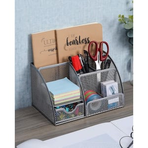 Stylish Silver Gray 6-Compartment Desk Organizer