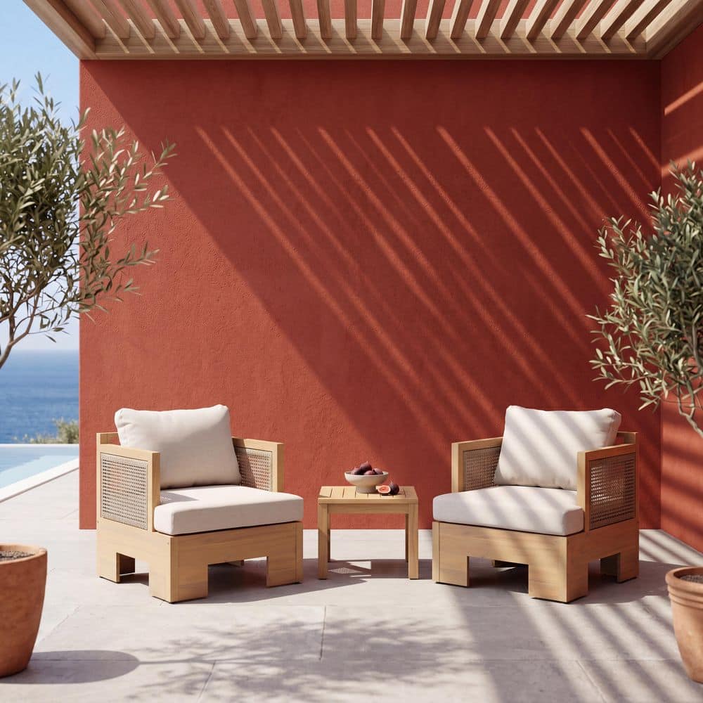 Fenvar Teak Finish Solid Wood Outdoor Patio Lounge Chair with Beige Cushions, Woven Rattan Armrests Club Chair (2-Pack) price history on PriceWatchPro