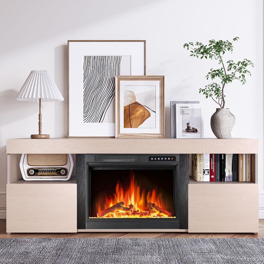 59 in. Wooden Freestanding Electric Fireplace, Modern Home TV Cabinet With Remote Control And Timer Function in LightOak price history on PriceWatchPro