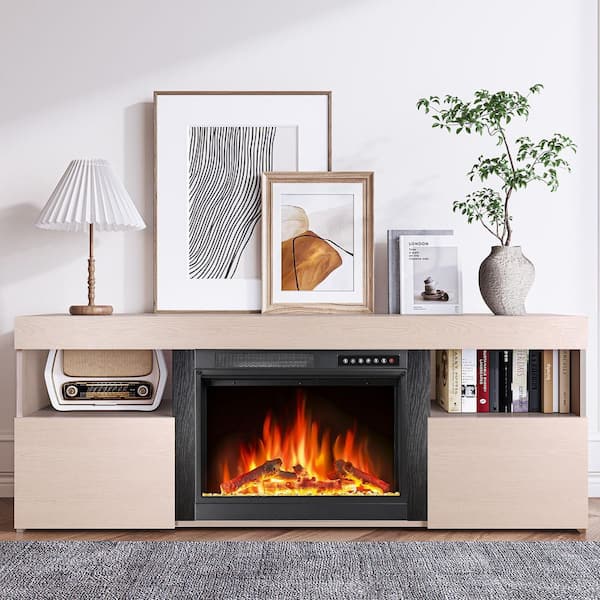 lhb　FireTV 2セット R.W.FLAME 59 in. Wooden Freestanding Electric Fireplace, Modern
