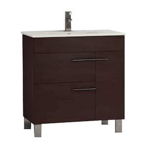 Cup 31.50 in. W x 18 in. D x 34 in. H Bath Vanity in Wenge (Dark Brown) with White Ceramic Top with White Sink