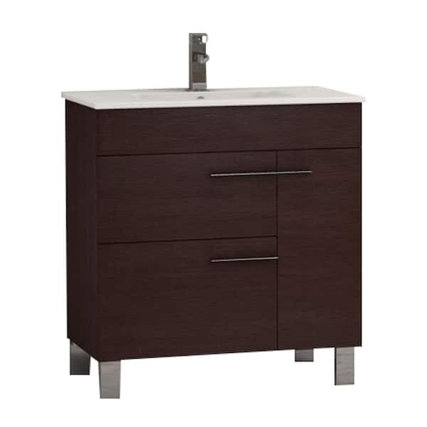 Eviva Cup 31.50 in. W x 18 in. D x 34 in. H Bath Vanity in Wenge (Dark Brown) with White Ceramic Top with White Sink