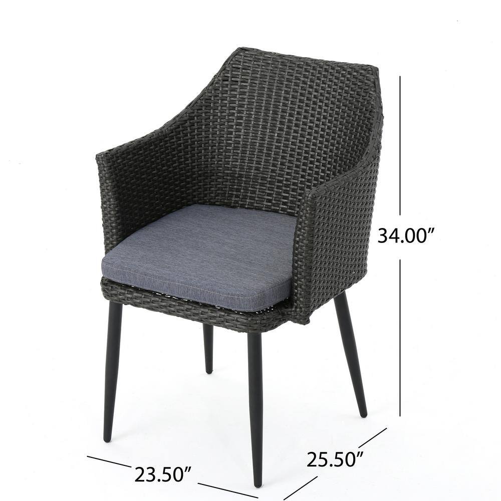 Gray Wicker Outdoor Dining Armchair with Cushions