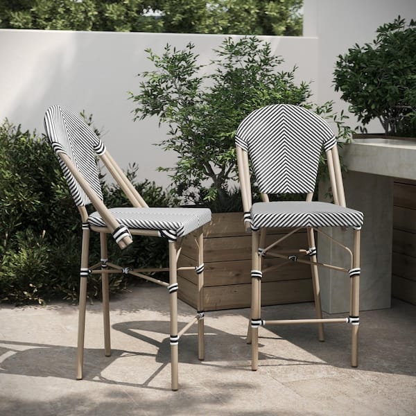 Carnegy Avenue 25.75 in. Black & White/Light Natural Frame High Back Metal Counter Stool with Fabric Seats 2-Pack