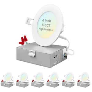 4 in. Ultra Thin Canless 12-Watt 5 Color Options New Construction Integrated LED Recessed Light Kit J-Box (6-Pack)