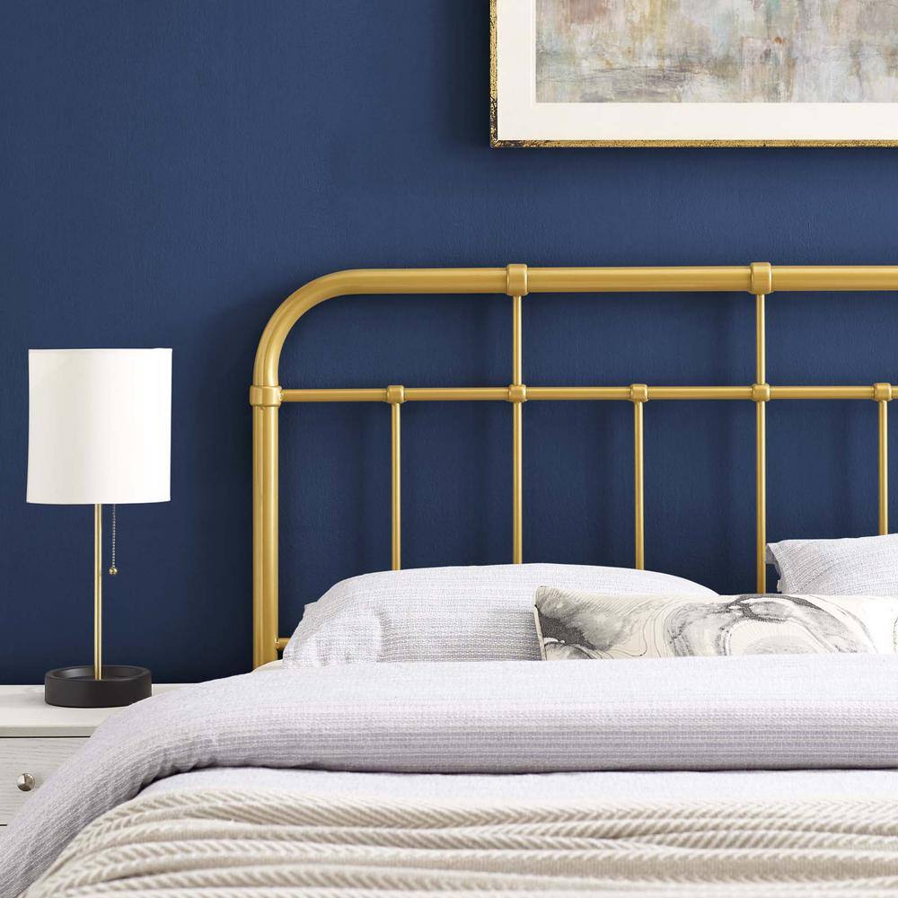 Alessia Full Gold Metal Headboard with Spindle Detail