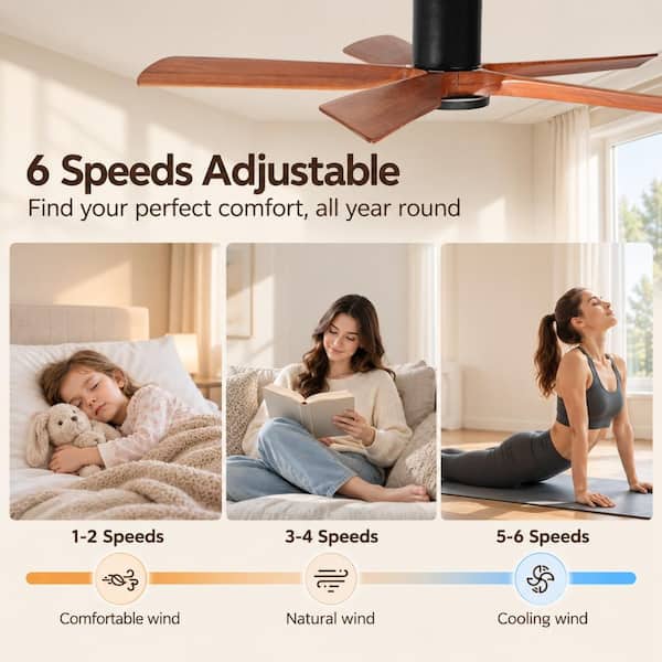 Overhead Fans Duclsaty 60 in Solid Wood Ceiling Fan with Light Remote Dimmable Full ...