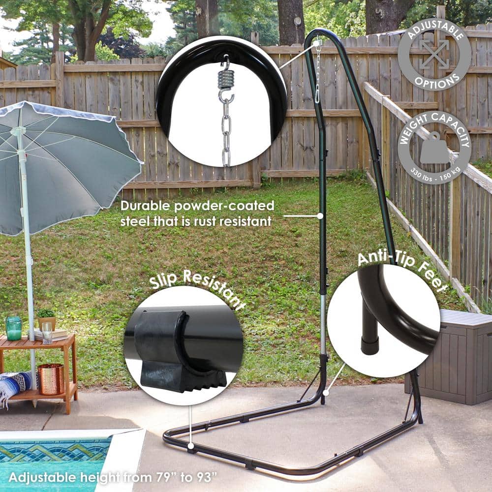 Adjustable Black Powder-Coated Steel Hammock Chair Stand