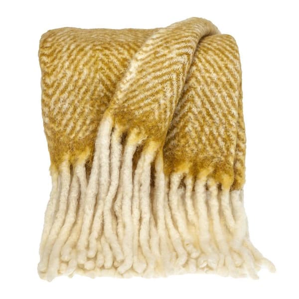 HomeRoots Charlie Mustard Abstract Acrylic Throw Blanket