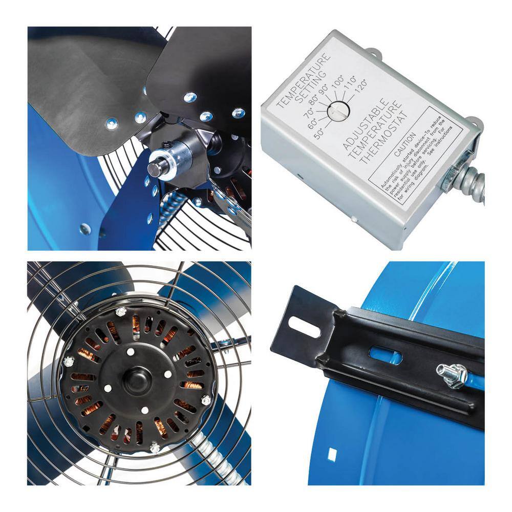 Blue and Black Galvanized Steel Roof Mount Attic Fan