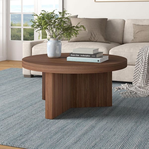 Holm 32 in. Satin Walnut Round MDF Top Coffee Table