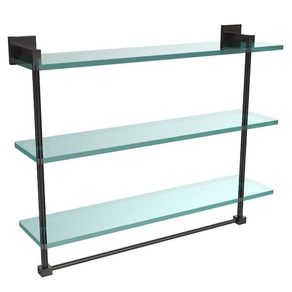 Allied Brass Montero 16 in. L x 18 in. H x 6-1/4 in. W 3-Tier Clear Glass Bathroom Shelf with Towel Bar in Oil Rubbed Bronze