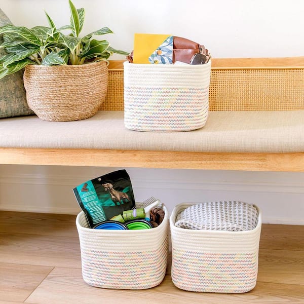 Multi-Colored 9 in. x 7 in. Cotton Rope Woven Cube Storage